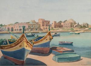 MARJORIE JAQUES,Greek island harbour scene,Capes Dunn GB 2020-01-28