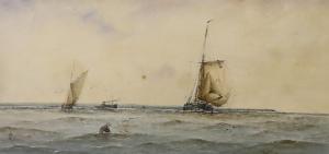 MARKES Richard W 1800-1900,Fishing boats and steamer along the coast,Gorringes GB 2021-12-06