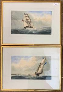 MARKES Richmond,Pair of naval ships in turbulent seas scenes (2 wo,19th century,Keys 2022-06-17