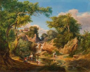 MARKO Ferenc 1832-1874,ARCADIAN LANDSCAPE WITH WATERFALL,1845,im Kinsky Auktionshaus AT 2023-06-20