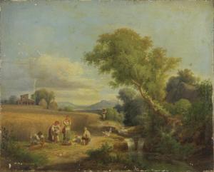 MARKO Ferenc 1832-1874,Paesaggio con ruscello e scena di mietitura,1853,Babuino IT 2018-07-17