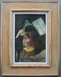 MARKS Gerald 1921,SURREAL PAINTING OF CHAIR AND MASK SIGNED GERALD WERTEL,Burchard US 2008-09-28