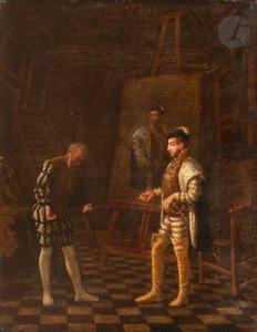 MARLET Jean Henri 1771-1847,Charles Quint ramassant le pinceau du Titien,Ader FR 2022-05-23