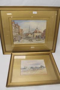 MARLOW Albert 1862-1911,Depicting horses ploughing another a market square,Cuttlestones 2018-08-15