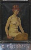 MARNEFFE Ernest 1866-1921,Nu féminin assis.,Lhomme BE 2011-05-28