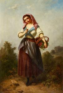 MAROHN Ferdinand 1839-1842,Junge Bäuerin mit Blumenkorb,Dobiaschofsky CH 2023-11-08