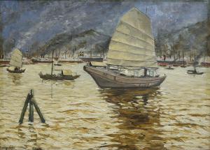 MARQUARDT Bruno,Dschunke und ankernde Schiffe im Hafen von Hongkon,1908,Winterberg Arno 2022-10-22