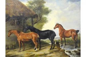 MARSHALL Brent 1957,Three hunters before a stable,Andrew Smith and Son GB 2015-05-19