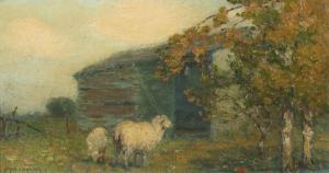 MARSHALL Clark S 1860-1944,SHEEP BY BARN IN MEADOW,Sloans & Kenyon US 2017-06-25