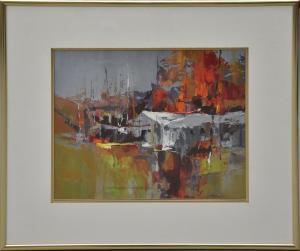 MARSHALL J.Thurston 1908-1982,Abstract Harbor Scene,Hood Bill & Sons US 2024-01-16