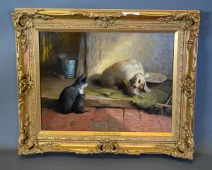 MARSHALL John Fitz,Interior Scene with Dog protecting a Bone from Cat,1904,Jacobs & Hunt 2021-10-22