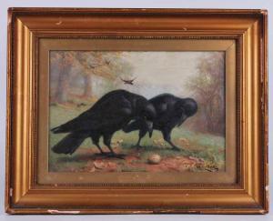 MARSON Thomas E 1800-1900,two ravens on the ground with more in background,Silverwoods GB 2021-10-10