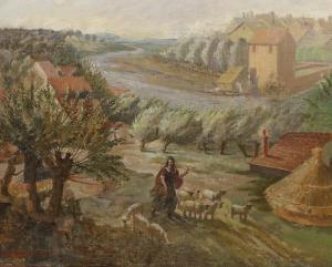 MARSTON Reginald St. Clair 1886-1943,Shepherdess in a landscape,1932,Gorringes GB 2023-02-06