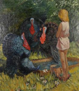 MARTAKOVA 1912,A Young Girl Standing with Turkeys,John Nicholson GB 2019-12-18