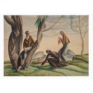 MARTELLI Fiore 1908-1934,Tre figure in un paesaggio,1931,Bolli&Romiti Casa d'Aste in Roma 2024-02-07