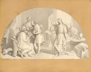MARTELLINI Gaspare 1785-1857,Lavis gris sur traits au crayon noir.,Damien Leclere FR 2009-10-31