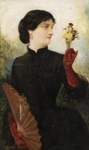 MARTI AGUILO Ricardo 1868-1936,Dame avec fleurs et éventail,Dogny Auction CH 2023-02-07