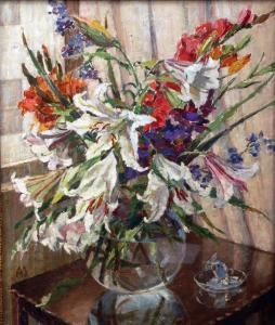 MARTIN Adèle 1831-1847,Still Life of Flowers in a Glass Vase with Lilie,Rowley Fine Art Auctioneers 2009-05-26