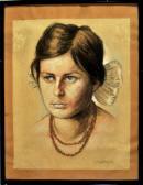 MARTIN Adolf 1883-1961,Portrait eines brünetten Mädchens mit weißer Schle,1919,Allgauer 2011-04-14
