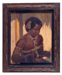 MARTIN Alfred Richard,Portrait of an African girl holding a beaded neckl,Mallams 2004-10-08