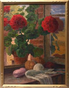 MARTIN André Pierre 1897-1973,Prächtiger Blumenstock vor dem Fenster, auf der Fe,Bloss DE 2016-07-04