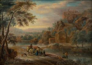 MARTIN Andreas 1720-1767,A mountainous river landscape with figures on a pa,Rosebery's GB 2022-03-22