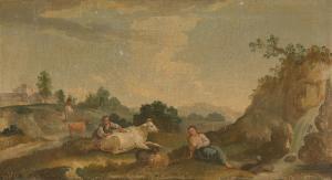 MARTIN Elias 1739-1818,Shepherdesses resting by a waterfall,Palais Dorotheum AT 2014-06-24