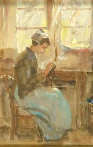 MARTIN Ethel H 1871-1954,A pair - interior scenes with women sewing,Mallams GB 2004-07-28