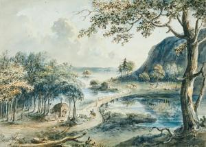 MARTIN Johan Fredrik 1755-1816,Insjölandskap med figurer,1790,Uppsala Auction SE 2021-12-08