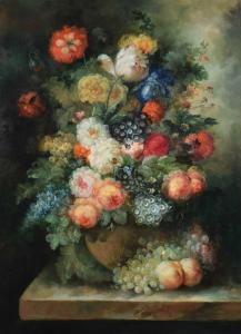 MARTIN L 1900-1900,Still life study of roses, grapes and peaches on a,Peter Wilson GB 2022-07-21