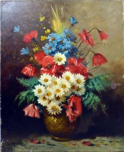 MARTIN L 1900-1900,Vase de coquelicots, de marguerites et de fougères,Loizillon FR 2022-10-01