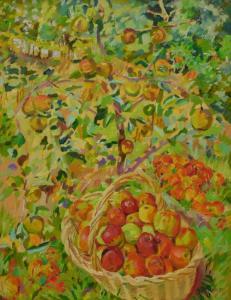 MARTIN Mary 1951,Basket of apples in orchard,1989,Golding Young & Co. GB 2021-12-15