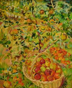 MARTIN Mary 1951,Basket of apples in orchard,1989,Golding Young & Co. GB 2021-08-25