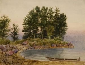 MARTIN Thomas Mower 1838-1934,CANOE DOCKED AT SHORELINE.,Ritchie's CA 2008-09-16