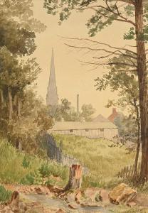 MARTIN Thomas Mower 1838-1934,Wood Scene with Church Tower,Levis CA 2024-03-09