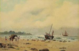 MARTIN W. 1800,Strandszene mit Segelboot und Pferdekarren,Scheublein Art & Auktionen DE 2010-03-19