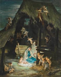 MARTIN WIEGAND,The Birth Christ, Mary and Joseph in a Stable with,1903,Palais Dorotheum 2023-12-12
