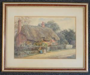 MARTINEAU Edith 1842-1909,Figures beside a thatched cottage,Gorringes GB 2022-07-11