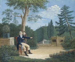 MARTINET Pierre 1781,A man sitting in a garden with a boy standing at h,1802,Christie's 2009-07-09