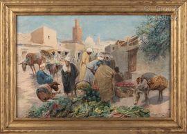 MARTINETTI Maria,Scène de marché sur une place en Afrique du Nord,1907,Gros-Delettrez 2021-12-09
