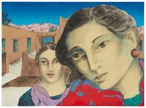 MARTINEZ Miguel 1951,Two woman on a village street,1986,John Moran Auctioneers US 2024-04-23