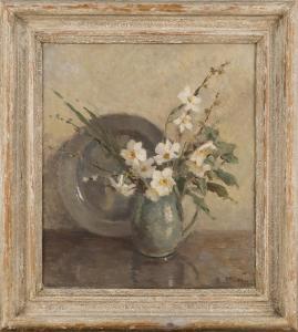 MARTINEZ MUNOZ Amelia,Still Life of Jonquils in a Blue Jug before a Pewt,Tooveys Auction 2017-06-14