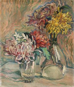 MARTINEZ Raoul 1876-1973,Chrysanthemum in glazen vaas en glas,Venduehuis NL 2024-02-28