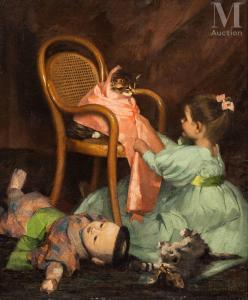 MARX Alphonse 1800-1800,Jeune fille au chat et à la poupée,Millon & Associés FR 2022-02-04