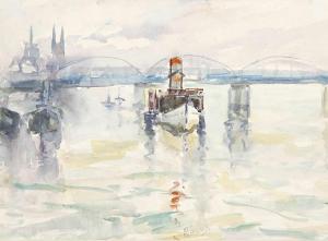 MARX Gustav 1855-1928,Dampfer auf dem Rhein bei Köln. Im Hintergrund die,Winterberg Arno 2020-10-17