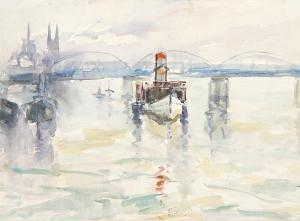 MARX VON SÖHNEN Gustav 1882-1960,Dampfer auf dem Rhein bei Köln,Winterberg Arno DE 2021-04-24