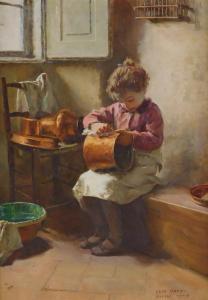 MARZI Ezio 1875-1955,young girl sits, polishing a copper pot,1937-38,Winter Associates US 2023-02-20