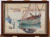 MARZIN Alfred 1880-1943,Le déchargement des barques près de la ville close,Adjug'art FR 2021-07-18