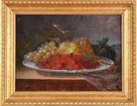 MARZO ANTOINE 1852-1946,Assiette de framboises et raisin blanc,Conan-Auclair FR 2022-01-25