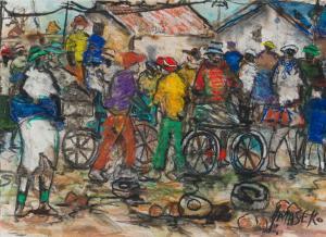 MASEKO Joe Ramapulane 1940-2008,Township Scene with Bicycles,Strauss Co. ZA 2024-02-12